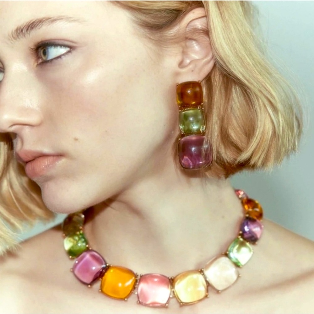 ZARA 2pc Multi-color Resin Earrings & Necklace Set NWT